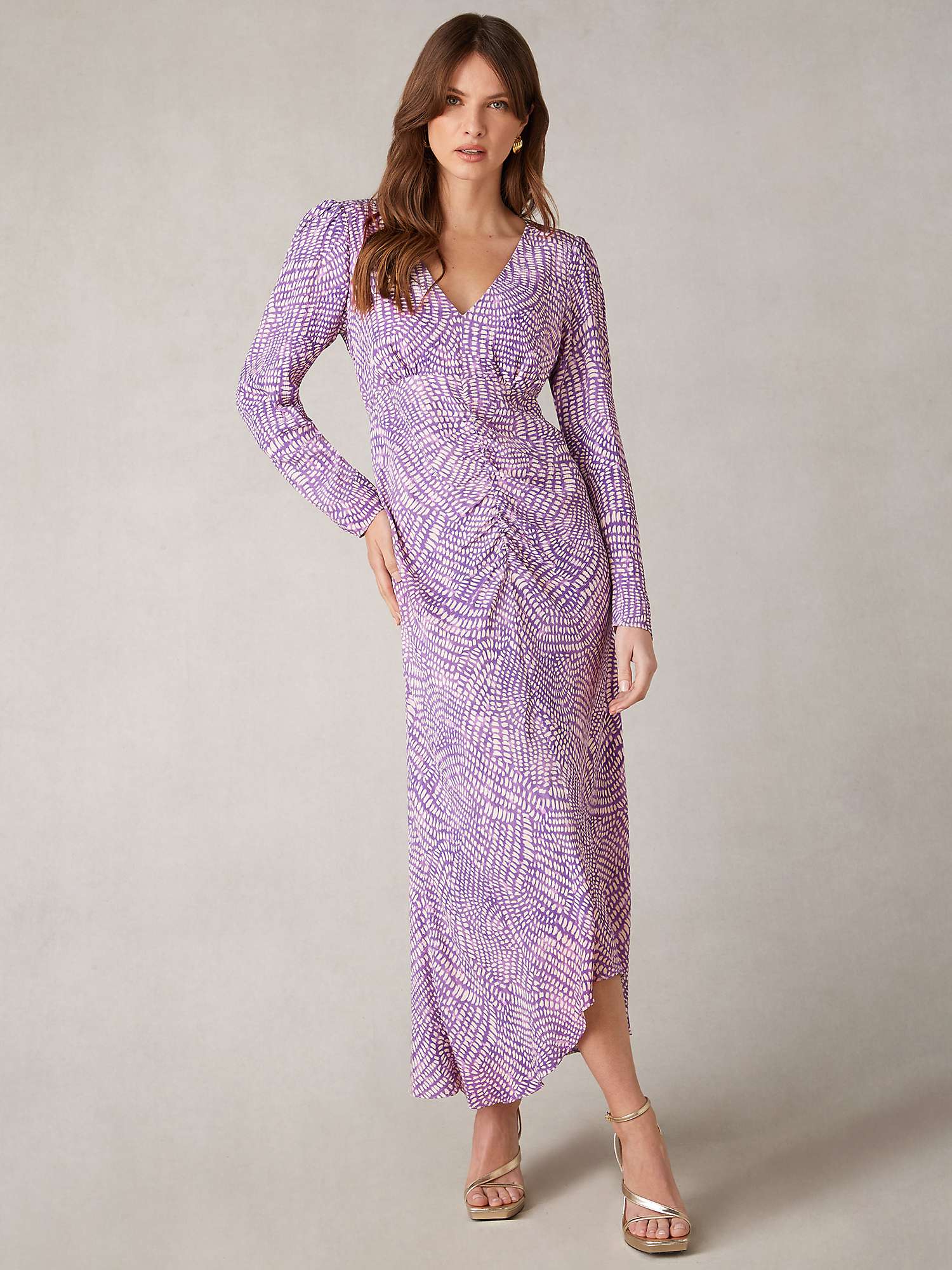 Buy Ro&Zo Geo Print Ruched Front Midi Dress, Purple Online at johnlewis.com