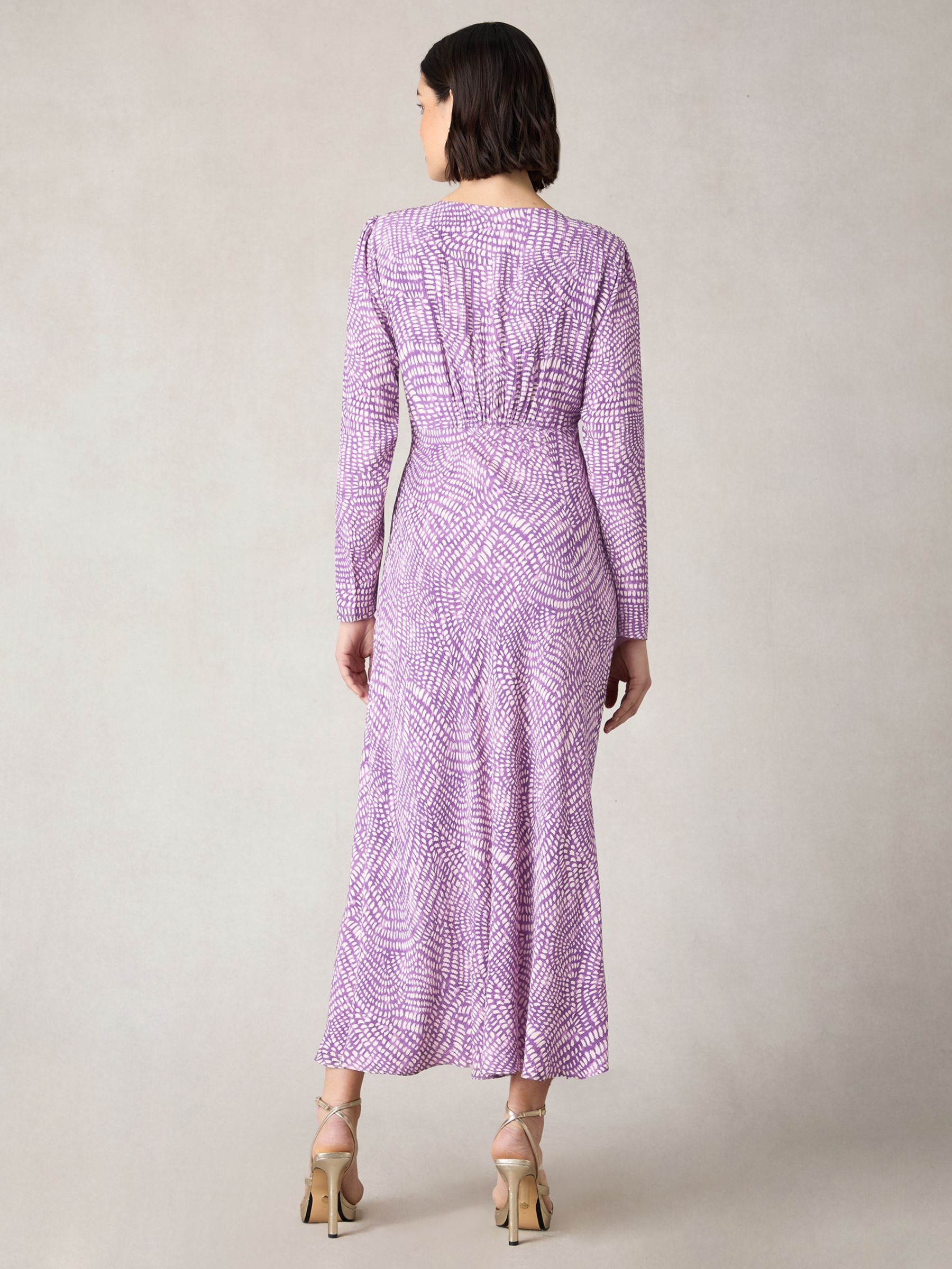 Ro&Zo Petite Geo Print Ruched Front Midi Dress, Purple/Multi, 8