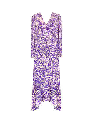 Ro&Zo Petite Geo Print Ruched Front Midi Dress, Purple/Multi