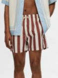 SELECTED HOMME Stripe Swim Shorts, Burnt Henna/Egret