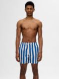 SELECTED HOMME Stripe Swim Shorts, Nautical Blue/Egret