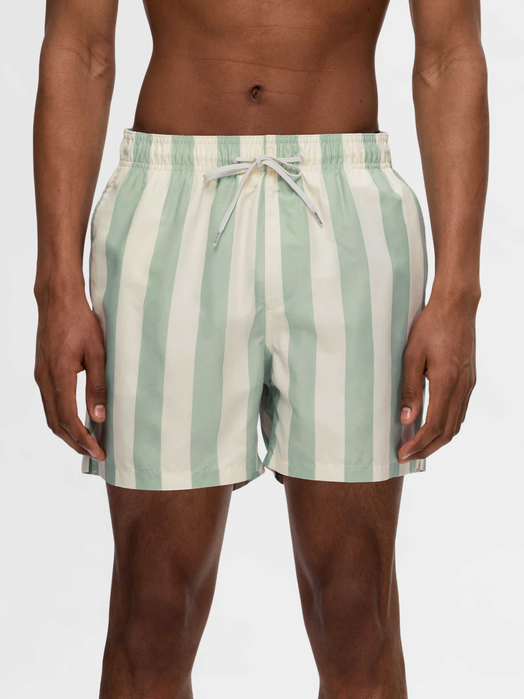 SELECTED HOMME Stripe Swim Shorts, Bok Choy/Egret, S