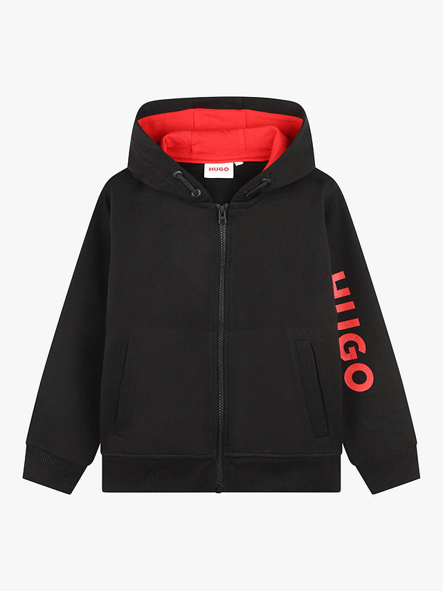 BOSS Kids' Fleece Hooded Cardigan, Black/Red