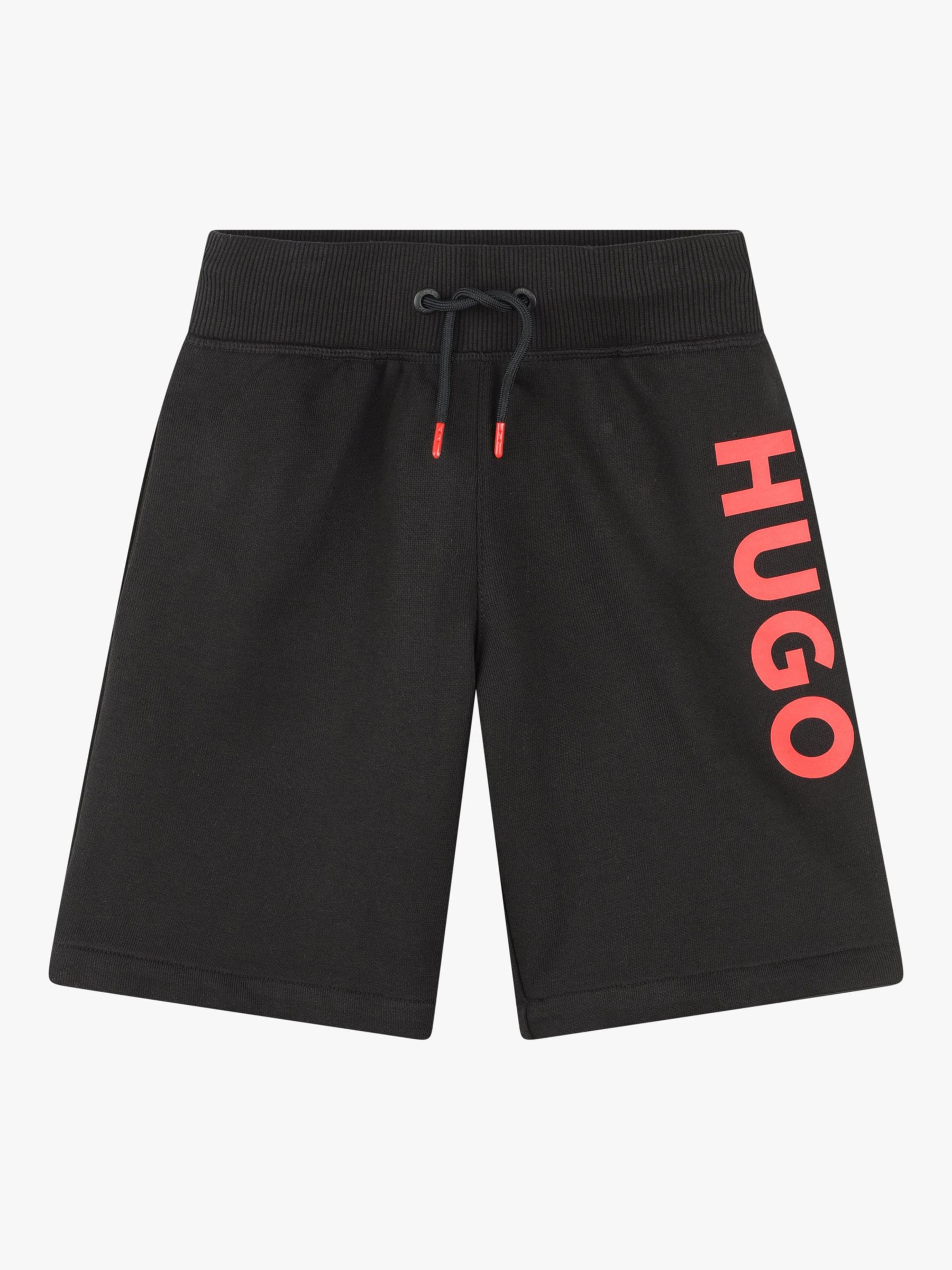 HUGO Kids' French Terry Drawstring Shorts, Black/Red, 4 years