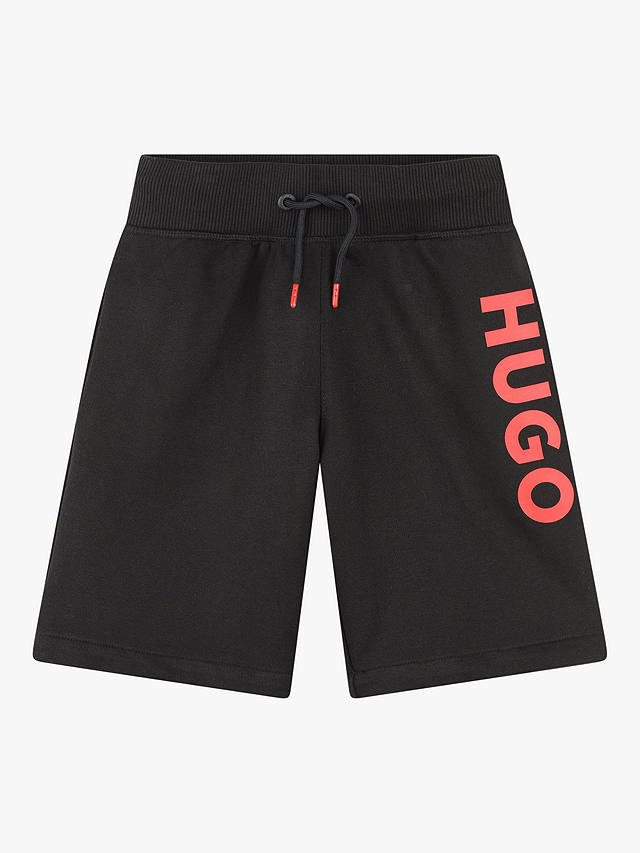 HUGO Kids' French Terry Drawstring Shorts, Black/Red
