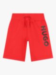HUGO Kids' French Terry Drawstring Shorts, Red/Black