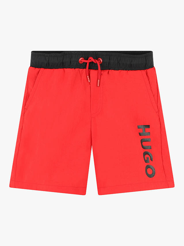 HUGO Kids' Side Logo Swim Shorts, Red/Black