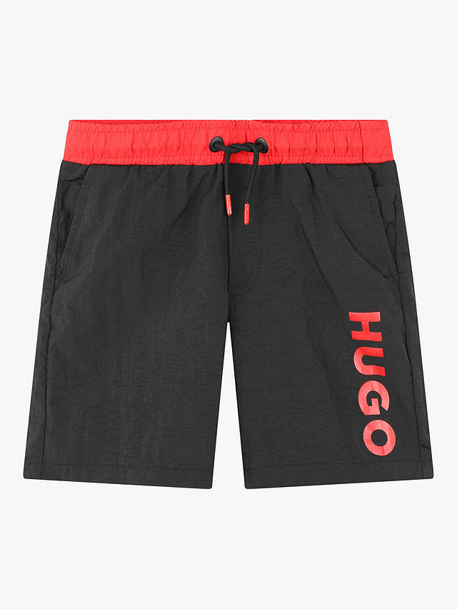 HUGO Kids' Side Logo Swim Shorts, Black/Red