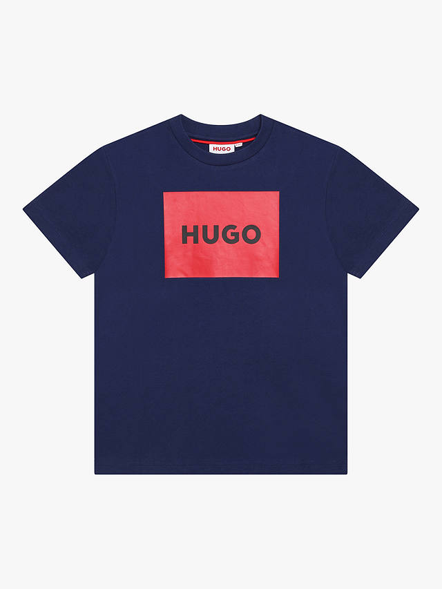 HUGO Kids' Square Logo T-Shirt, Navy/Red