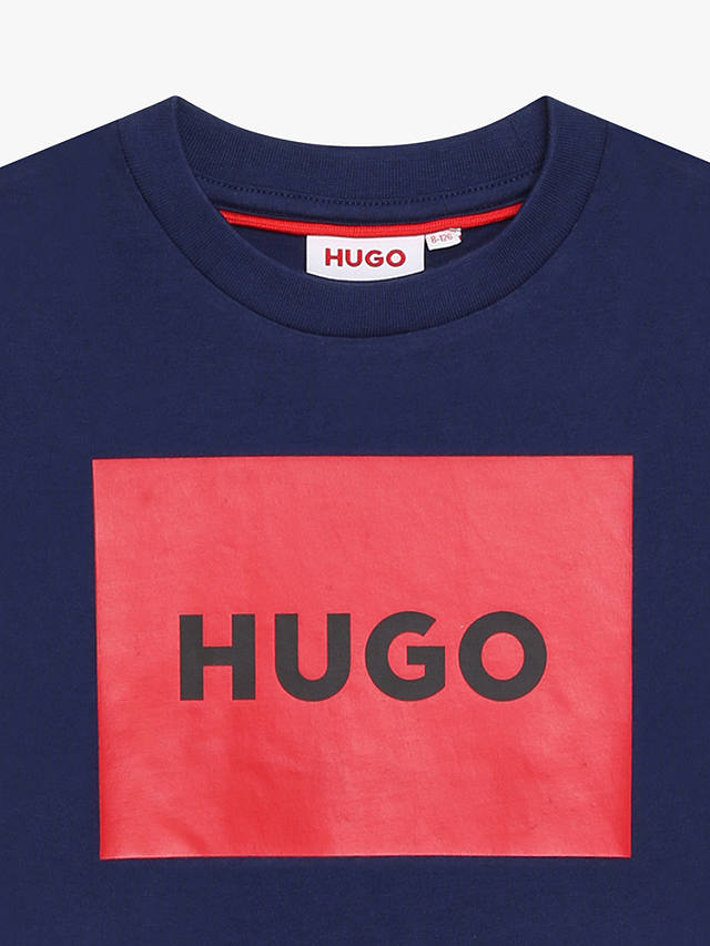 HUGO Kids' Square Logo T-Shirt, Navy/Red