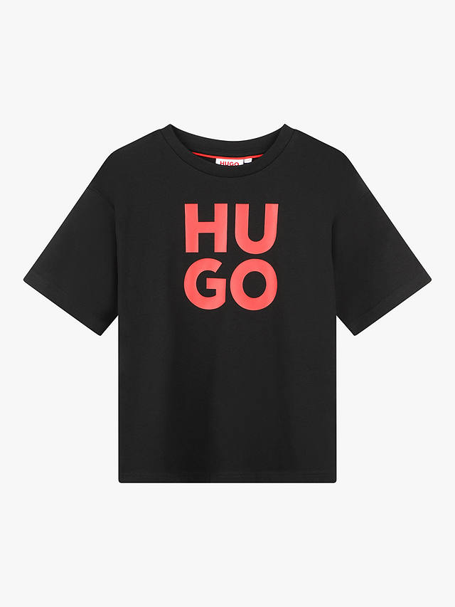 HUGO Kids' Stacked Logo T-Shirt, Black/Red