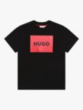 HUGO Kids' Square Logo T-Shirt, Black/Red