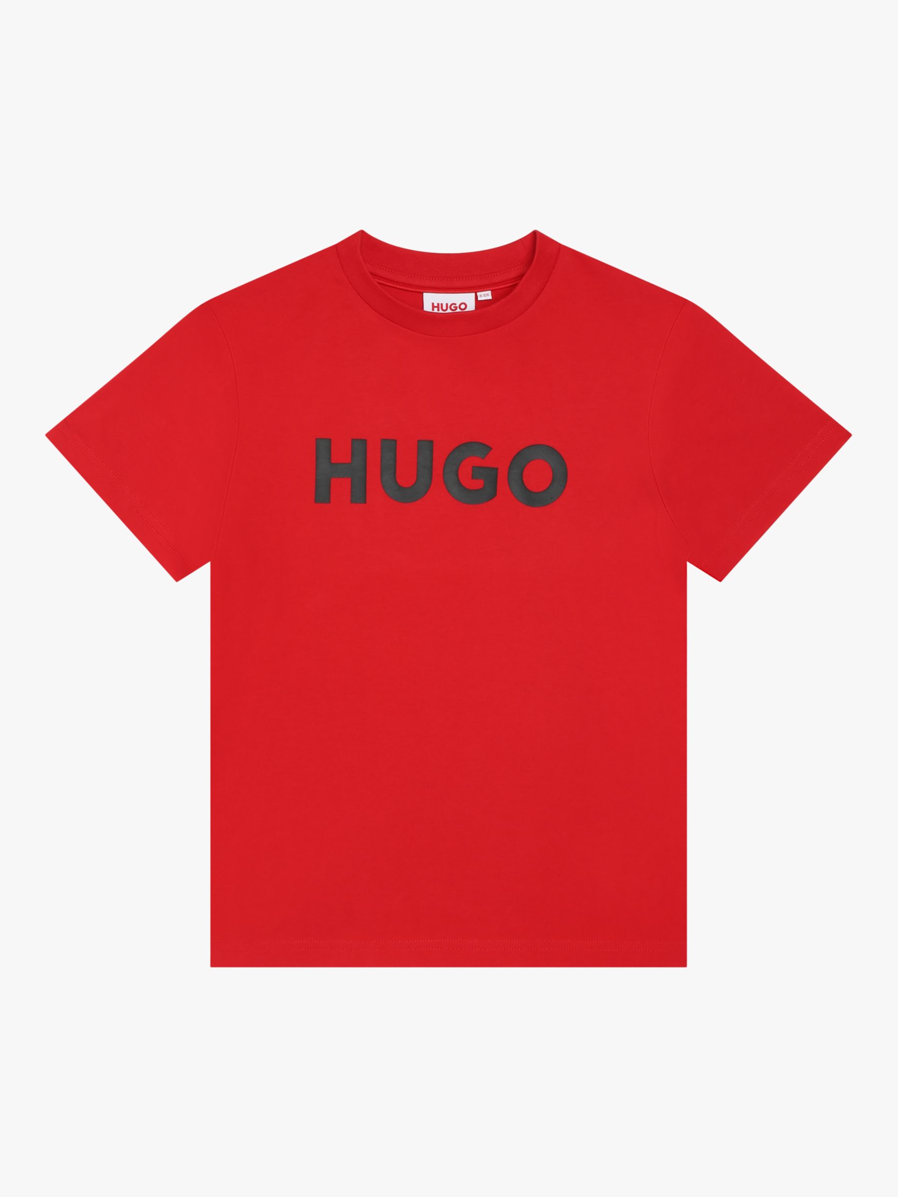 HUGO Kids' Large Logo Print T-Shirt, Red/Black, 4 years
