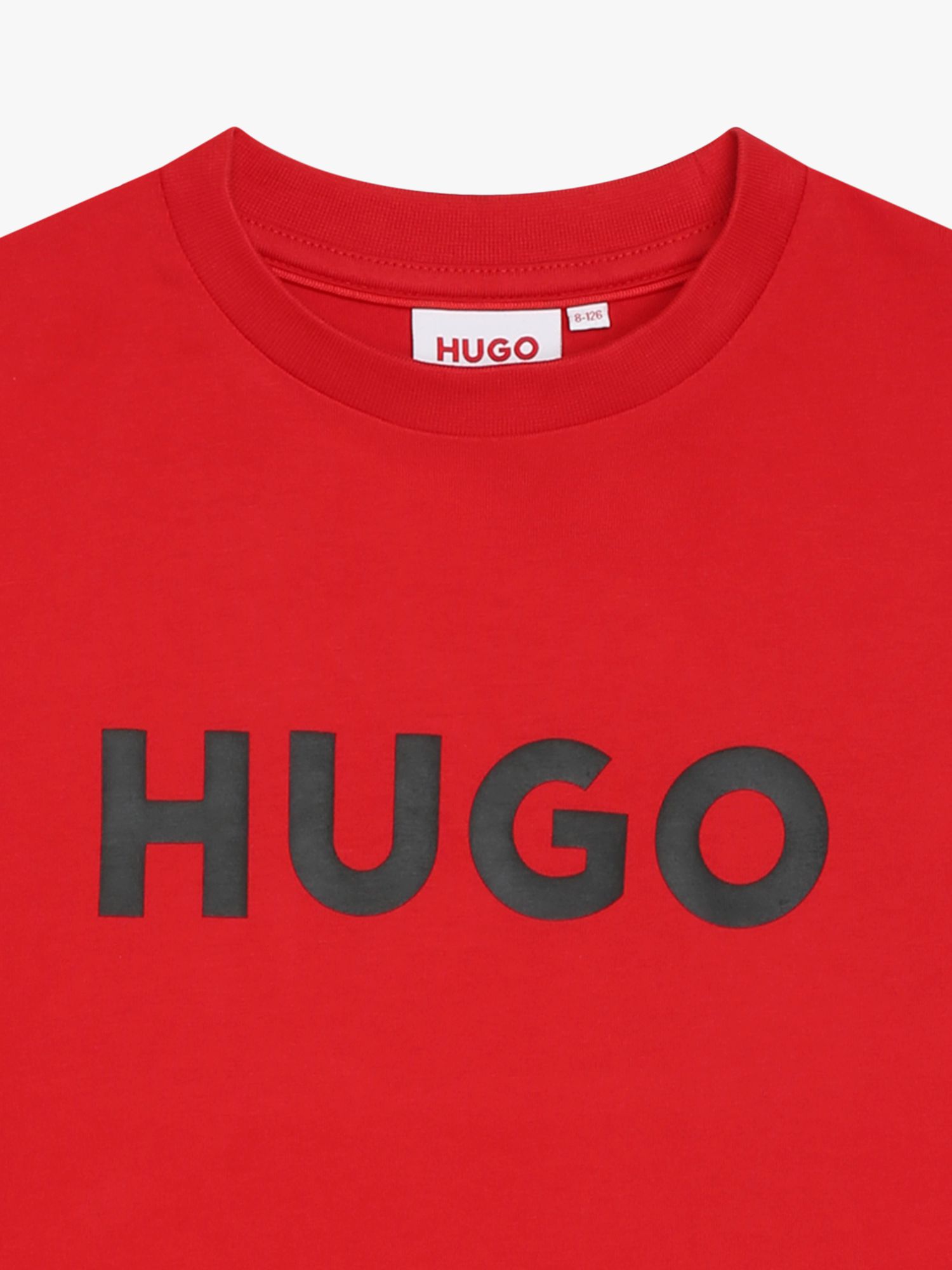 HUGO Kids' Large Logo Print T-Shirt, Red/Black, 4 years