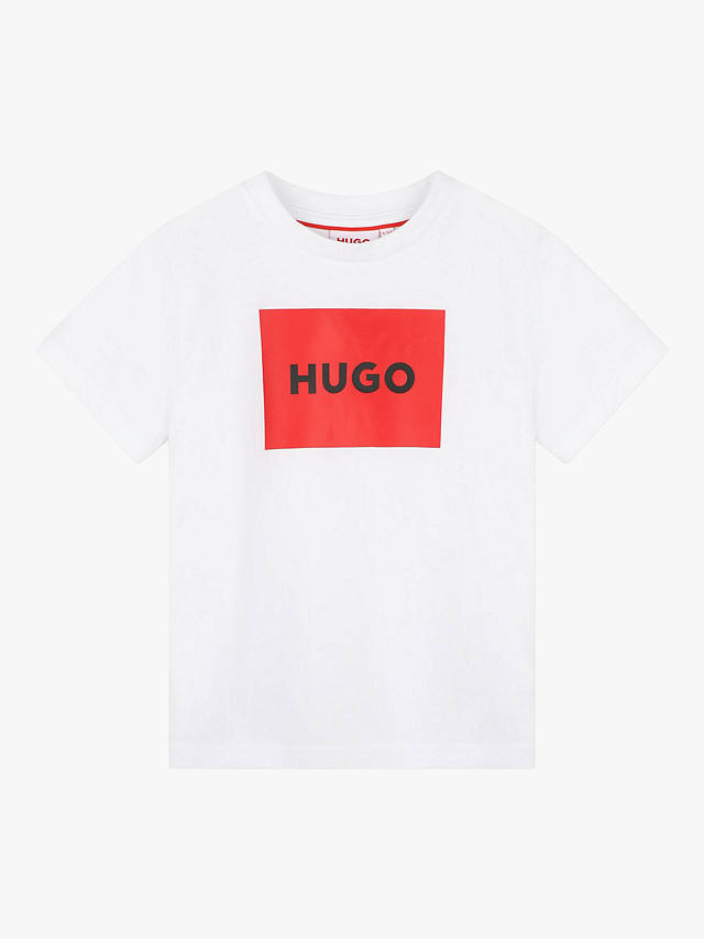 HUGO Kids' Square Logo T-Shirt, White/Red