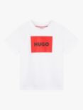 HUGO Kids' Square Logo T-Shirt, White/Red