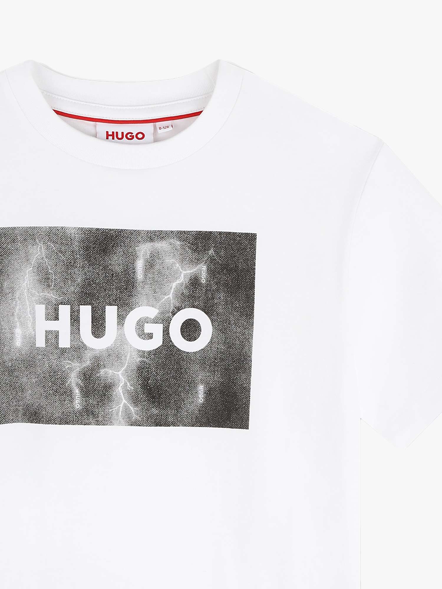 Buy HUGO Kids' Thunder Storm Logo Print T-Shirt, White/Grey Online at johnlewis.com