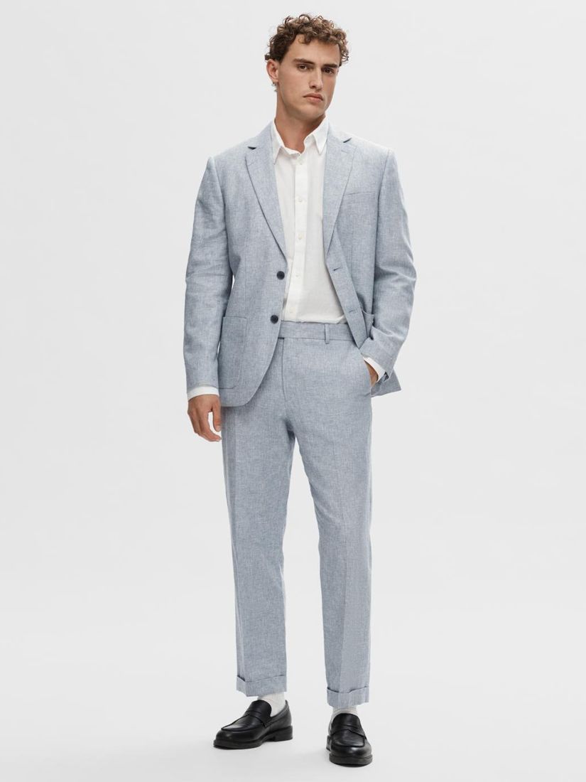 SELECTED HOMME Anton Linen Blend Suit Trousers, Light Blue, 30R