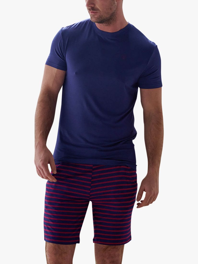 British Boxers Bamboo Striped Pyjama Shorts, Red/Navy, S