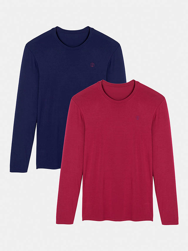 British Boxers Bamboo Long Sleeve T-Shirts, Pack of 2, Red/Navy