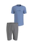 Calvin Klein Slogan Lounge Top & Shorts Set, Blue/Grey, Blue/Grey