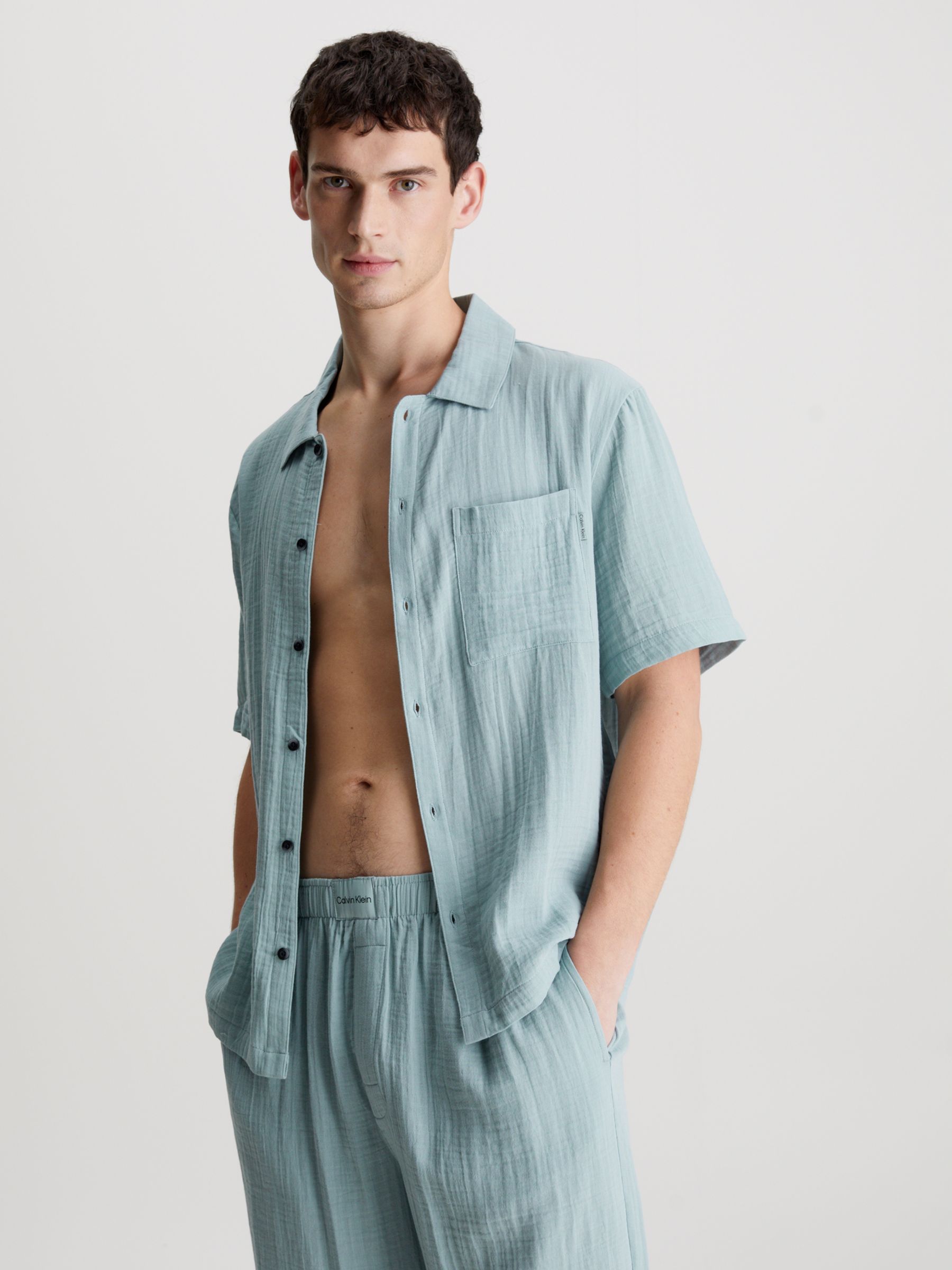 Buy Calvin Klein Cotton Textured Pyjama Shirt, Arona Blue Online at johnlewis.com