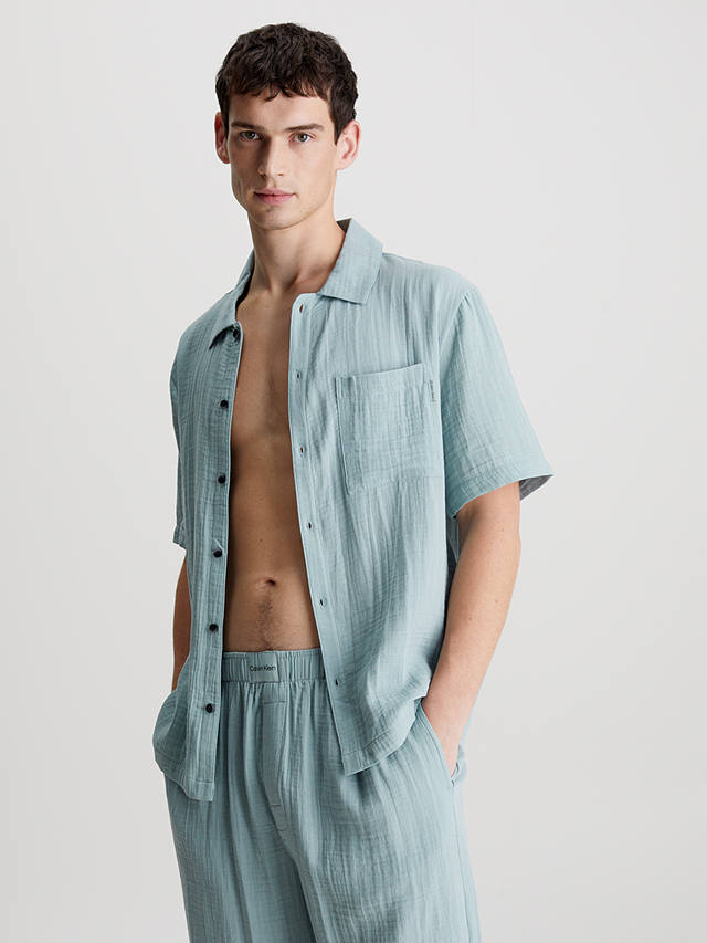 Calvin Klein Cotton Textured Pyjama Shirt, Arona Blue