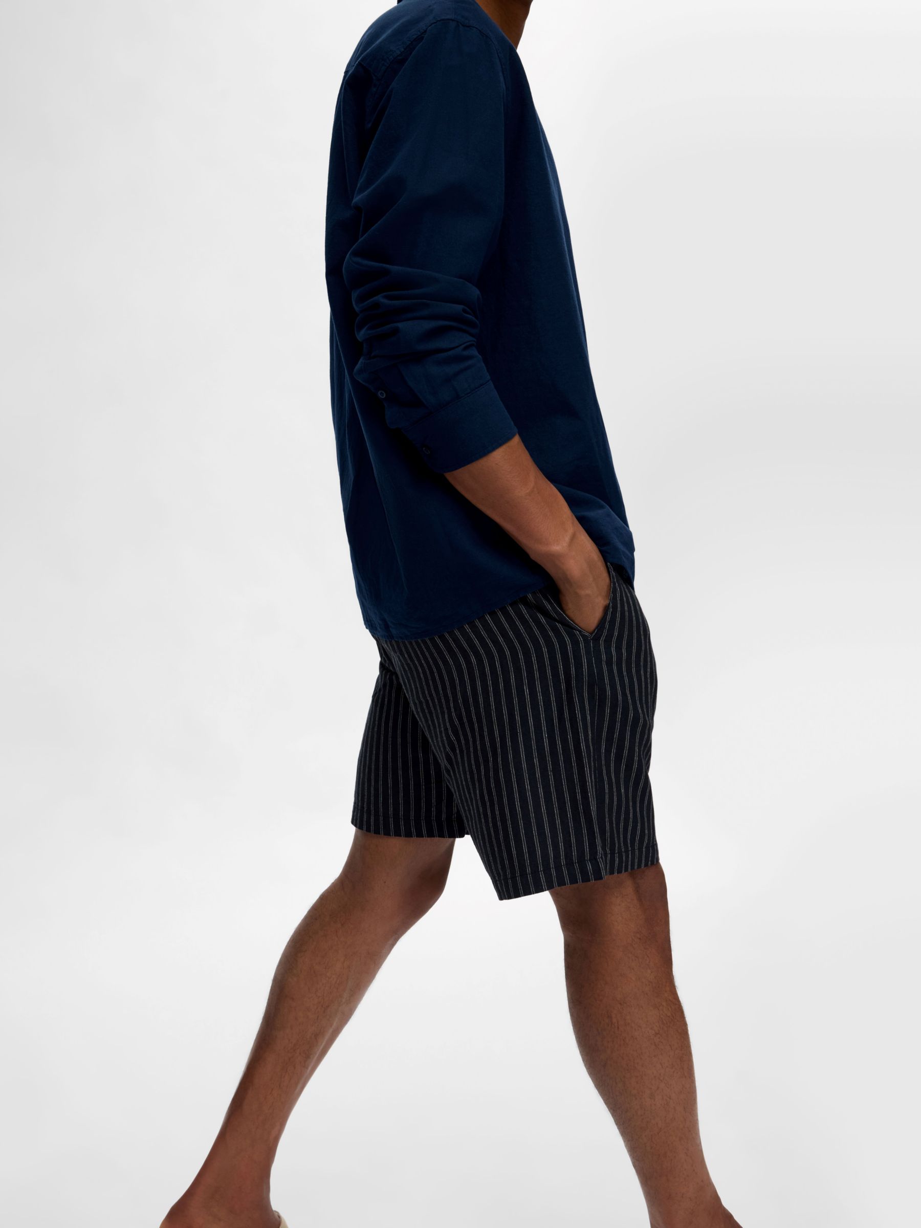 Buy SELECTED HOMME Linen Shorts, Black/Brown Online at johnlewis.com