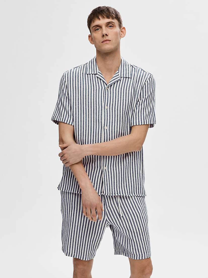 Buy SELECTED HOMME Stripe Short Sleeve Shirt, Dark Sapphire Online at johnlewis.com