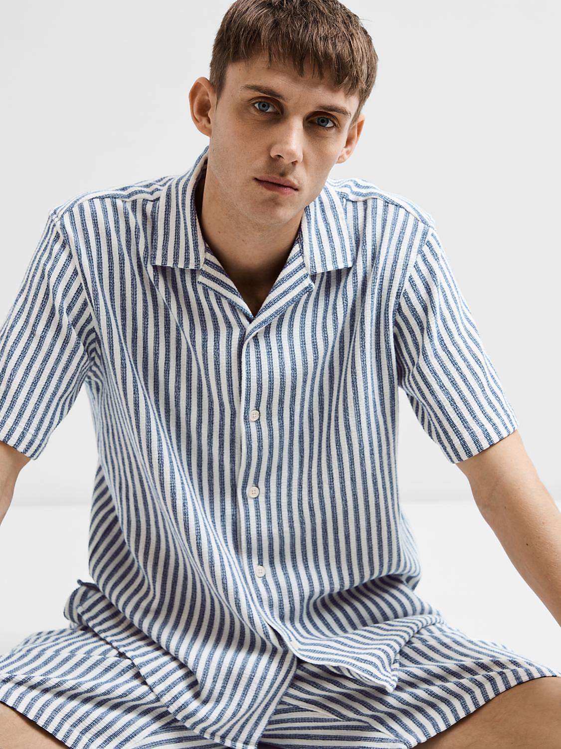 Buy SELECTED HOMME Stripe Short Sleeve Shirt, Dark Sapphire Online at johnlewis.com