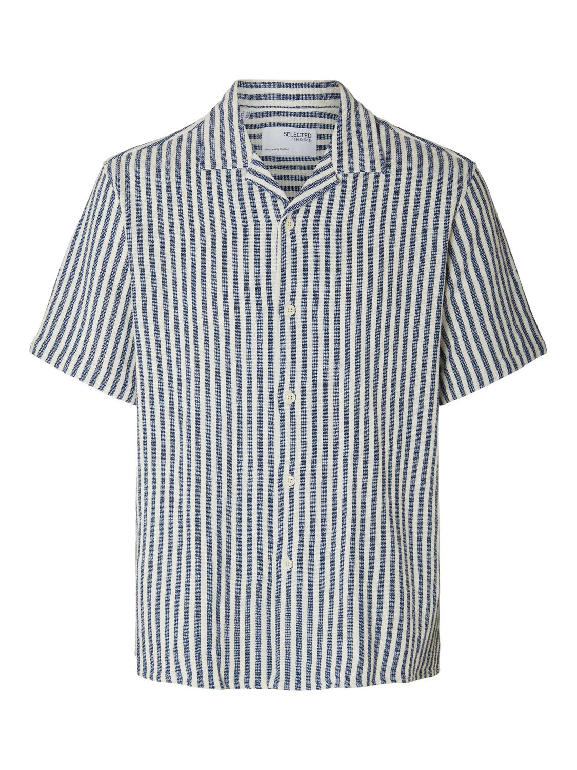 SELECTED HOMME Stripe Short Sleeve Shirt, Dark Sapphire, S