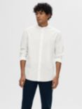 SELECTED HOMME Band Collar Linen Cotton Blend Shirt, Bright White