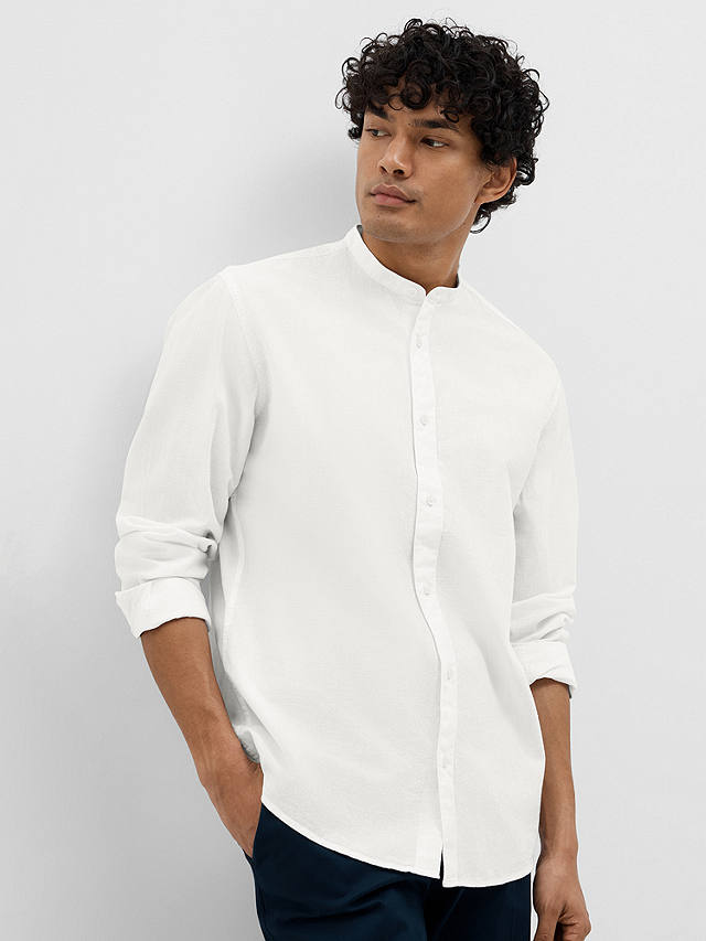 SELECTED HOMME Band Collar Linen Cotton Blend Shirt, Bright White