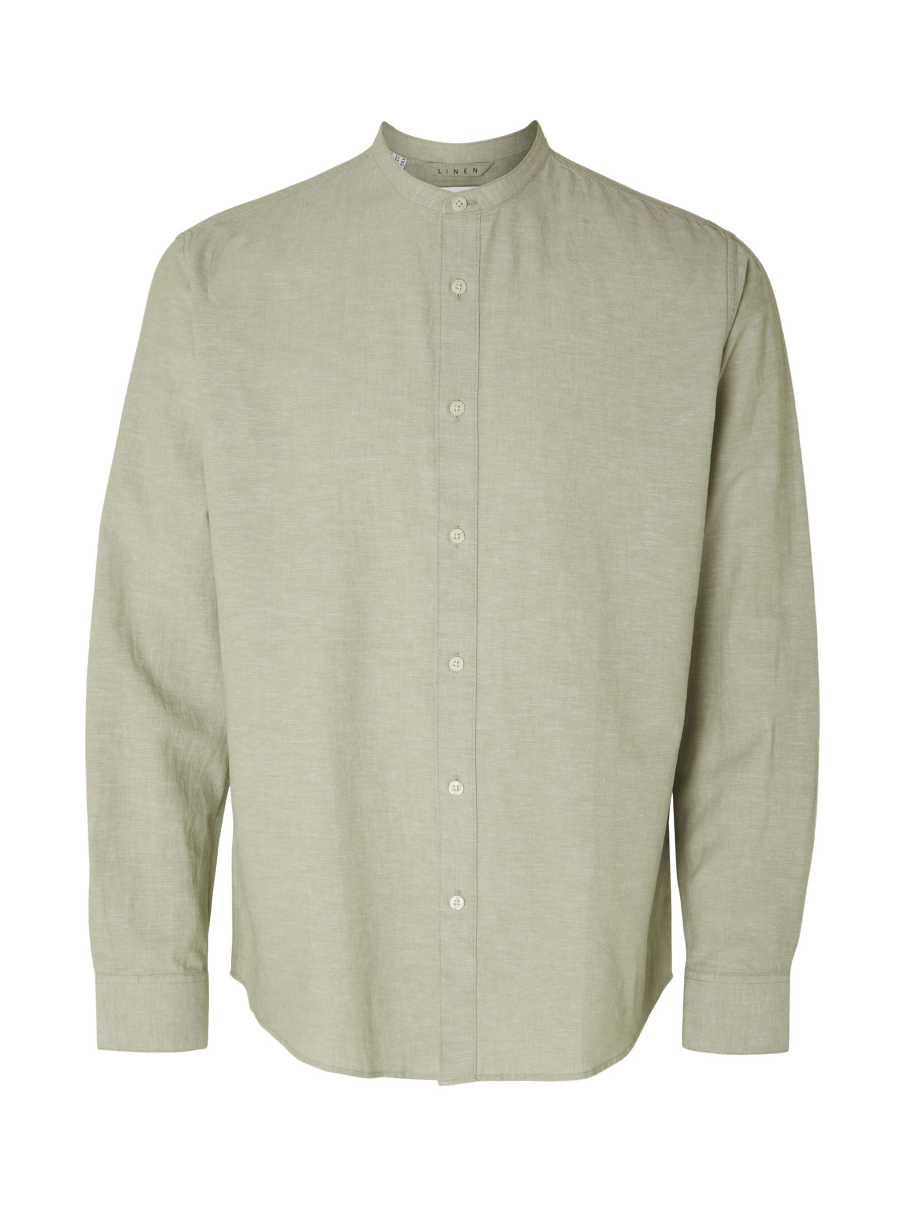 SELECTED HOMME Band Collar Linen Cotton Blend Shirt, Vetiver, S