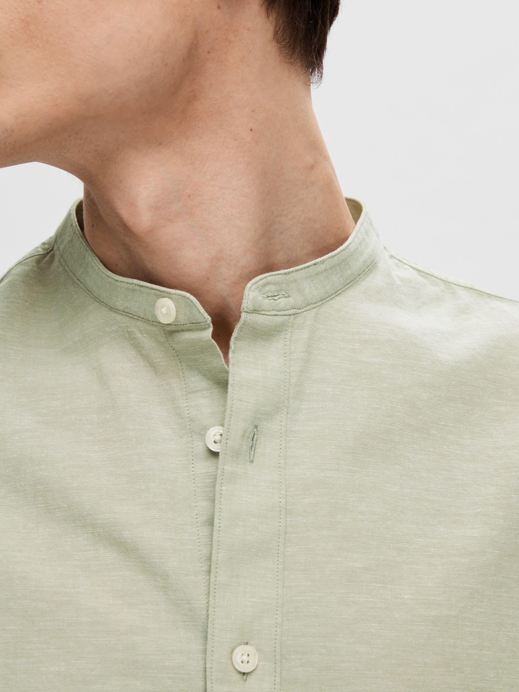 SELECTED HOMME Band Collar Linen Cotton Blend Shirt, Vetiver, S