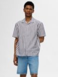 SELECTED HOMME Short Sleeved Relaxed Fitted Shirt, Navy/White