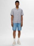 SELECTED HOMME Short Sleeved Relaxed Fitted Shirt, Navy/White