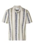SELECTED HOMME Stripe Linen Cotton Blend Shirt, Egret/Multi