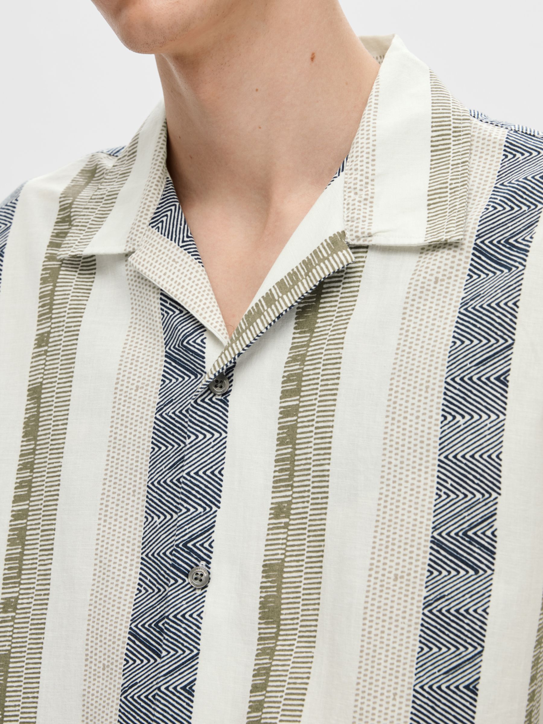 SELECTED HOMME Stripe Linen Cotton Blend Shirt, Egret/Multi, S