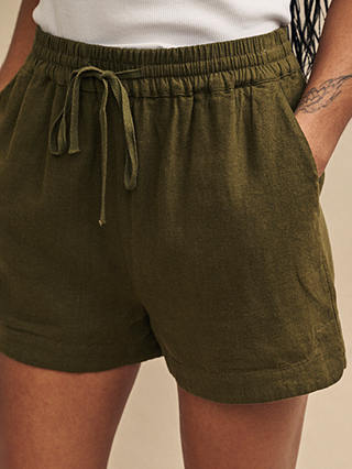 Nobody's Child Jet Linen Blend Shorts, Green