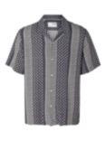 SELECTED HOMME Vero Geometric Print Short Sleeve Shirt, Sky Captain/Multi