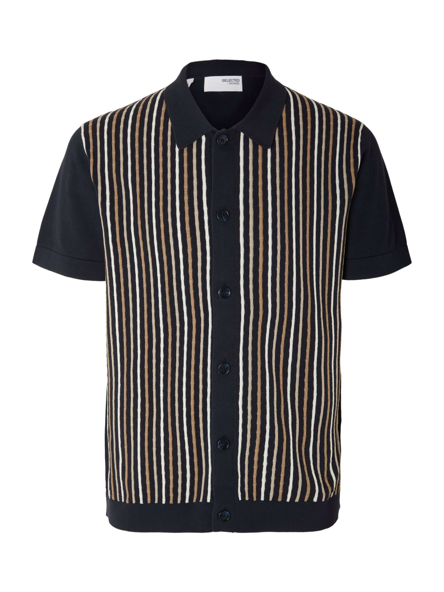 Buy SELECTED HOMME Stripe Short Sleeve Polo Cardigan, Sky Captain Online at johnlewis.com