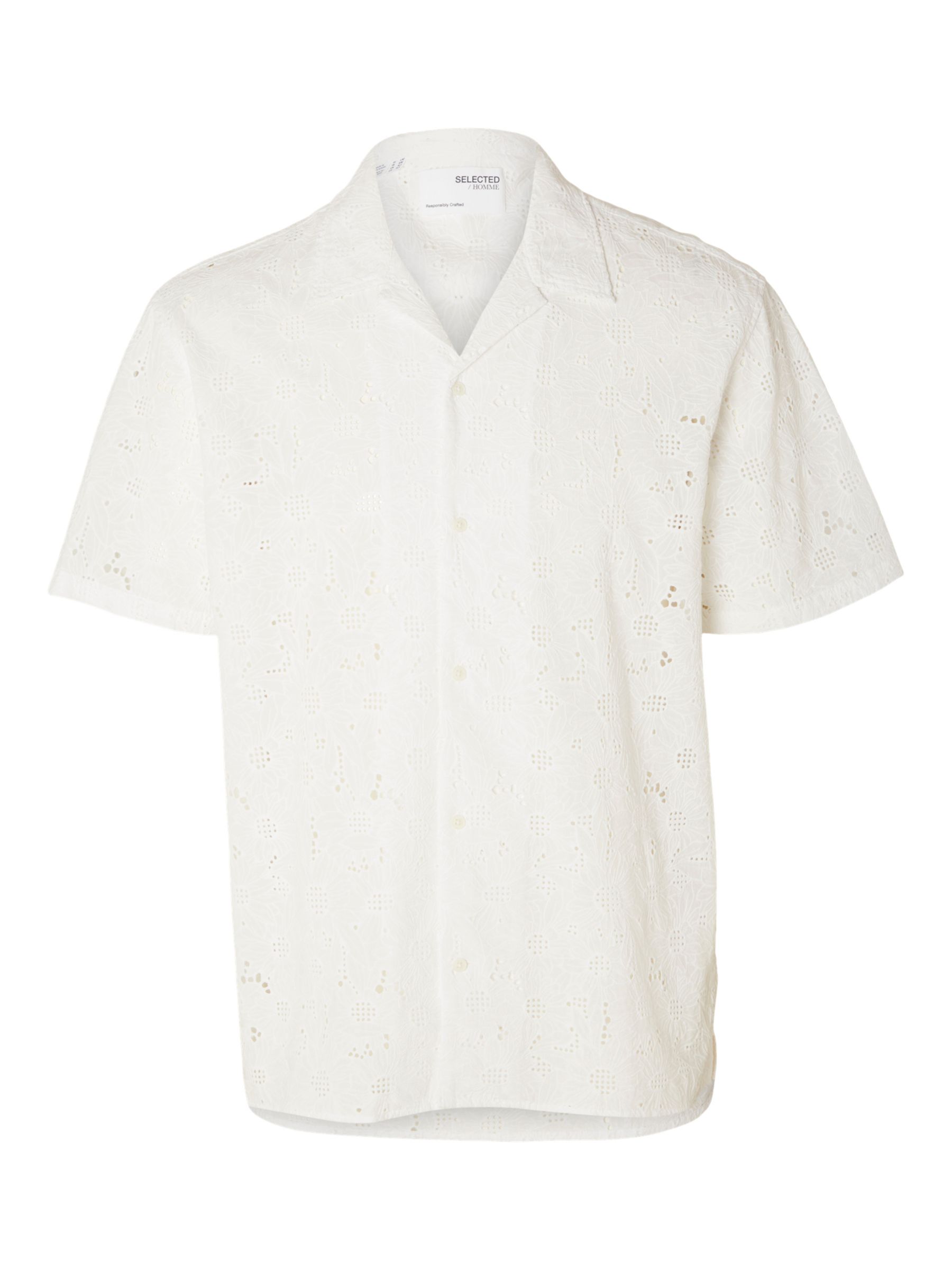 SELECTED HOMME Jax Broderie Shirt, Bright White, S