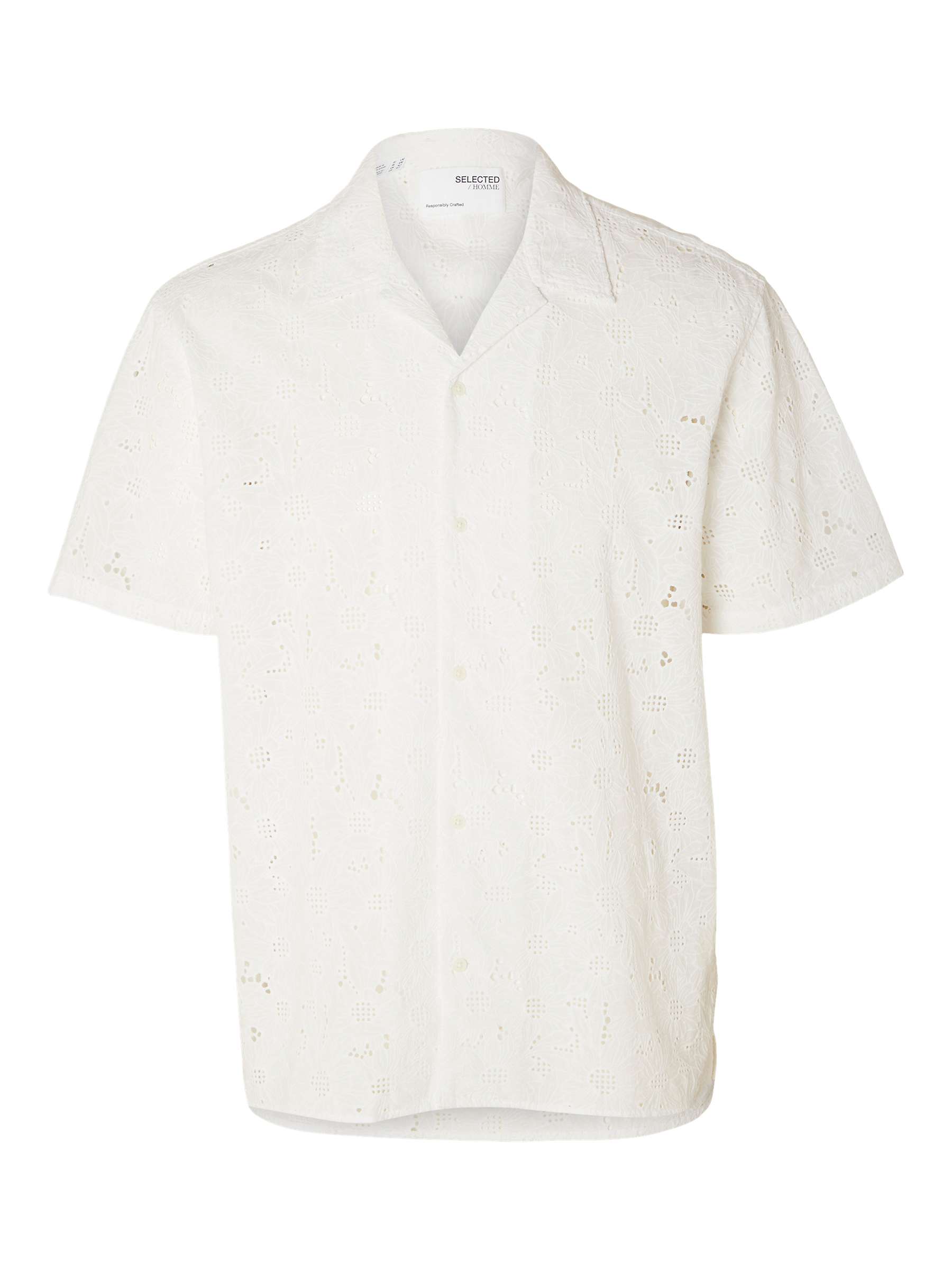 Buy SELECTED HOMME Jax Broderie Shirt, Bright White Online at johnlewis.com