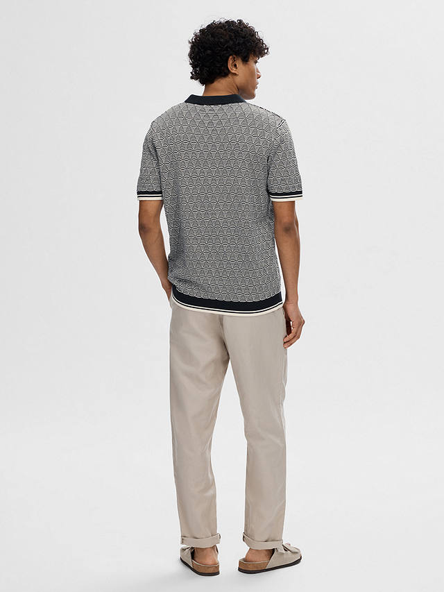 SELECTED HOMME Geometric Knit Polo Shirt, Sky Captain/Egret