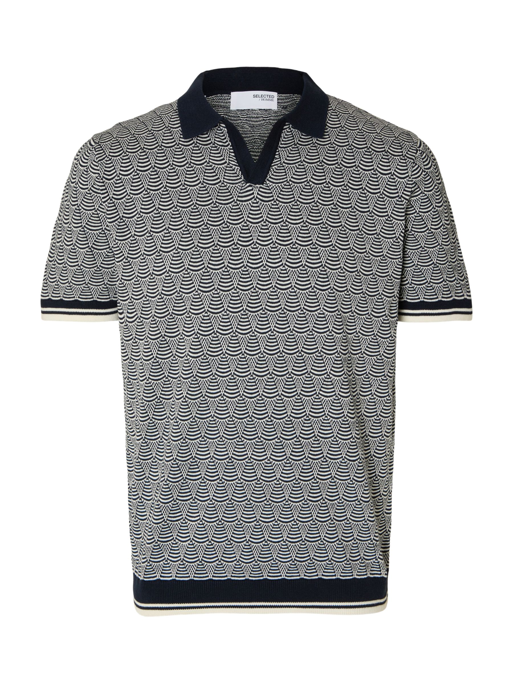 SELECTED HOMME Geometric Knit Polo Shirt, Sky Captain/Egret, S