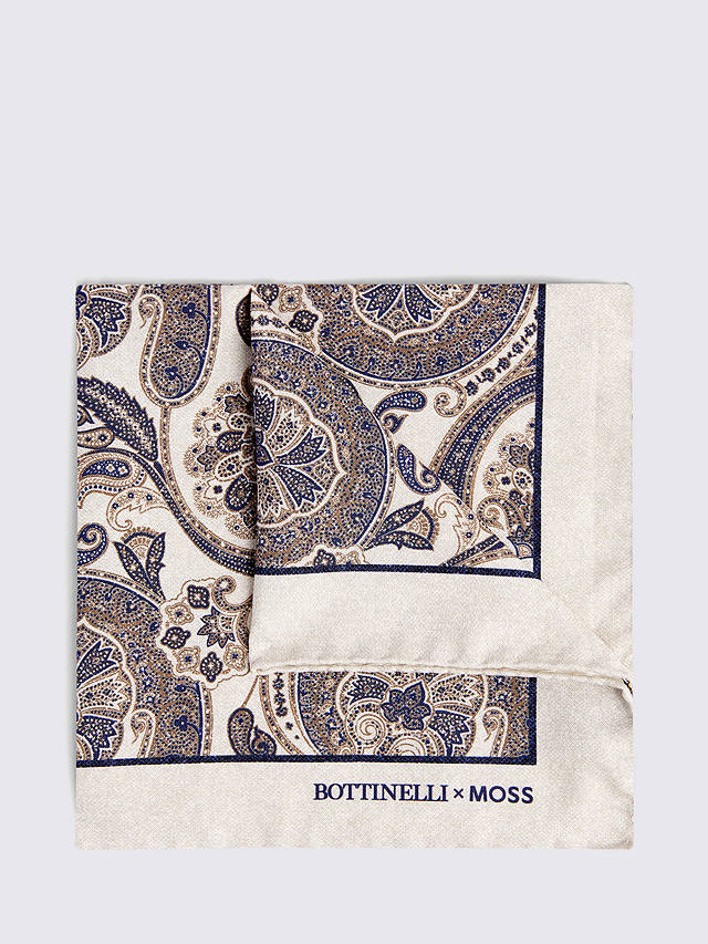 Moss x Bottinelli Paisley Print Silk Pocket Square, Neutral/Multi