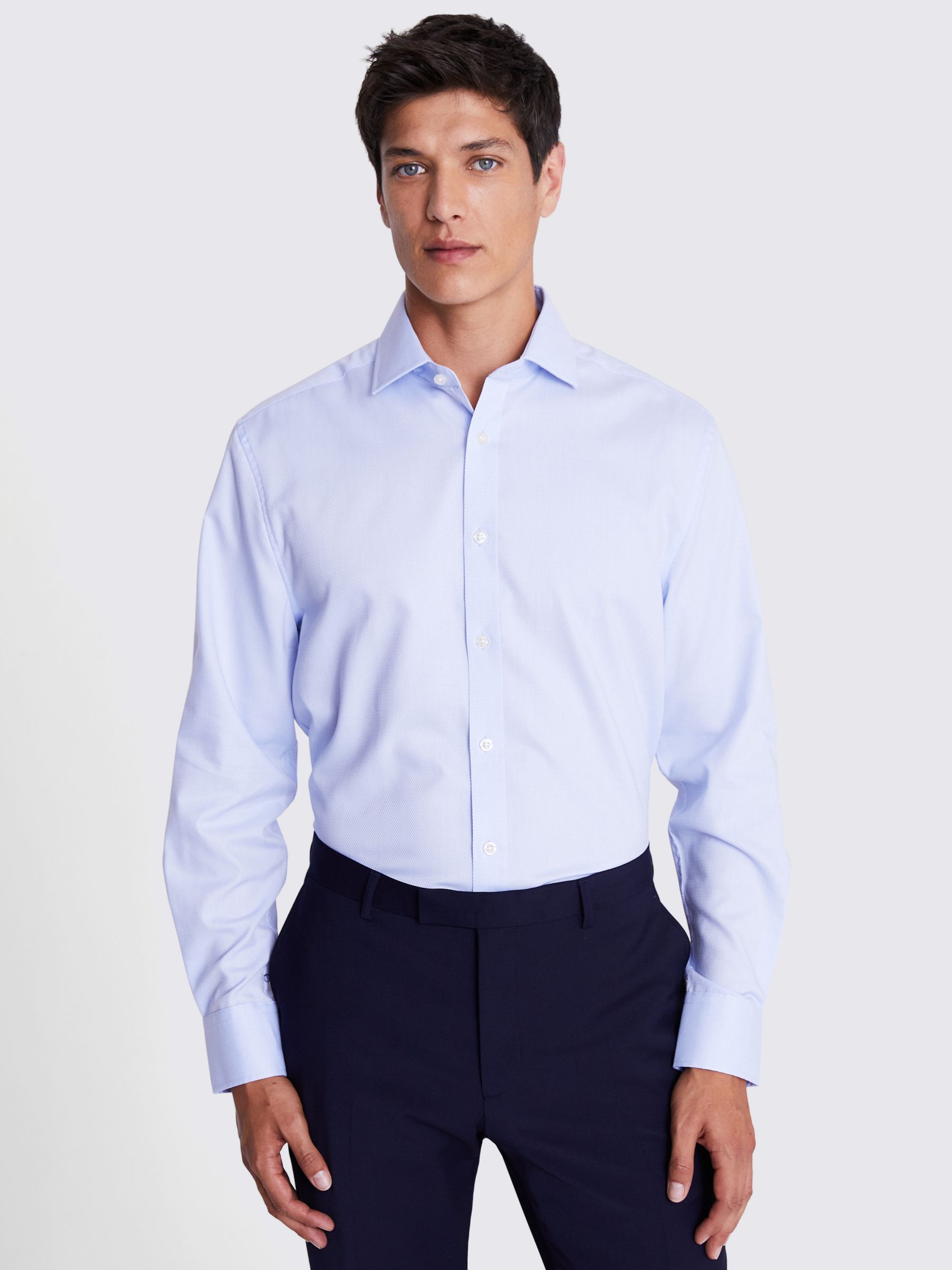 Moss Regular Fit Single Cuff Dobby Shirt, Blue at John Lewis & Partners