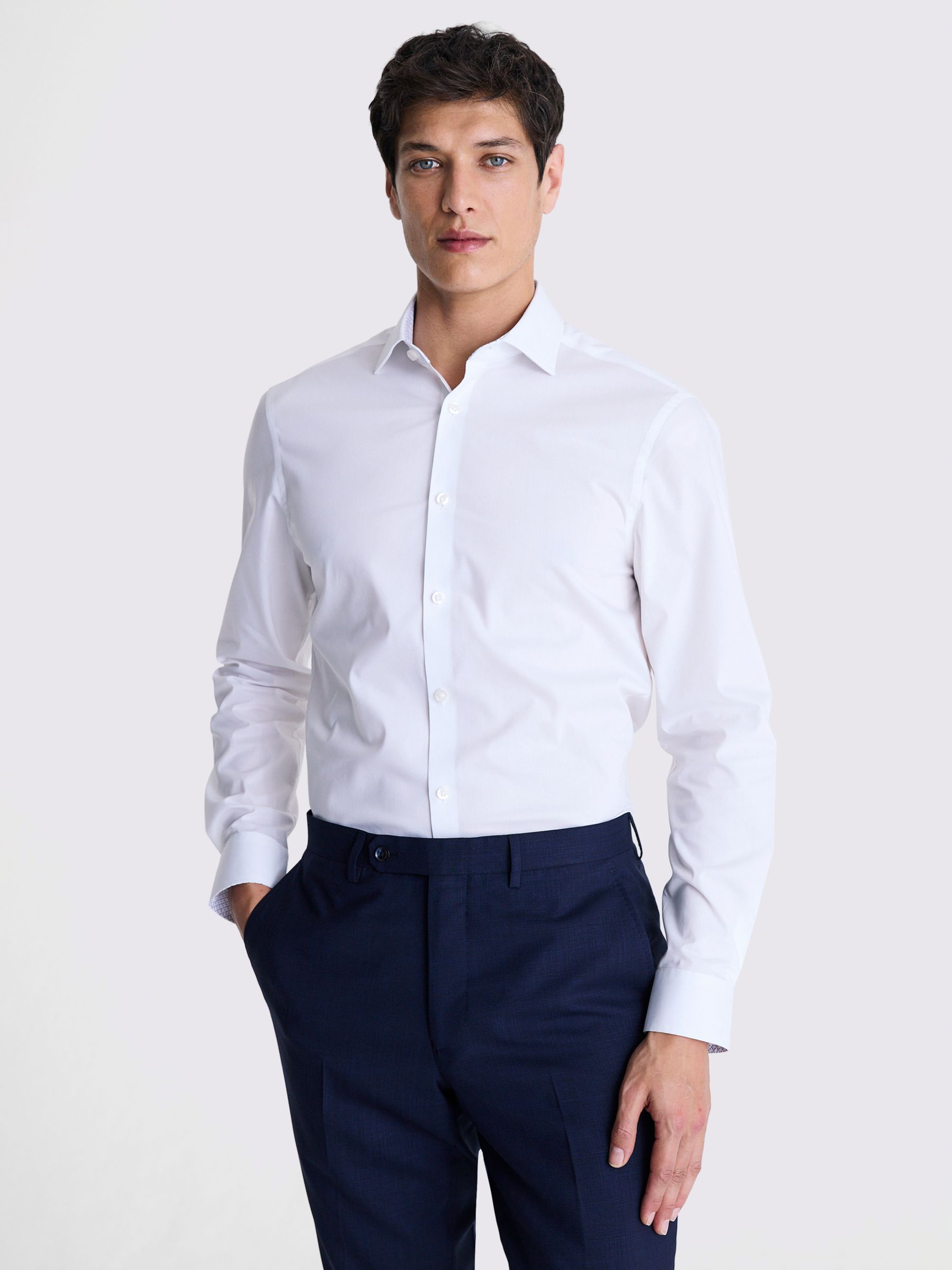 Moss Slim Stretch Shirt, White Contrast, 14