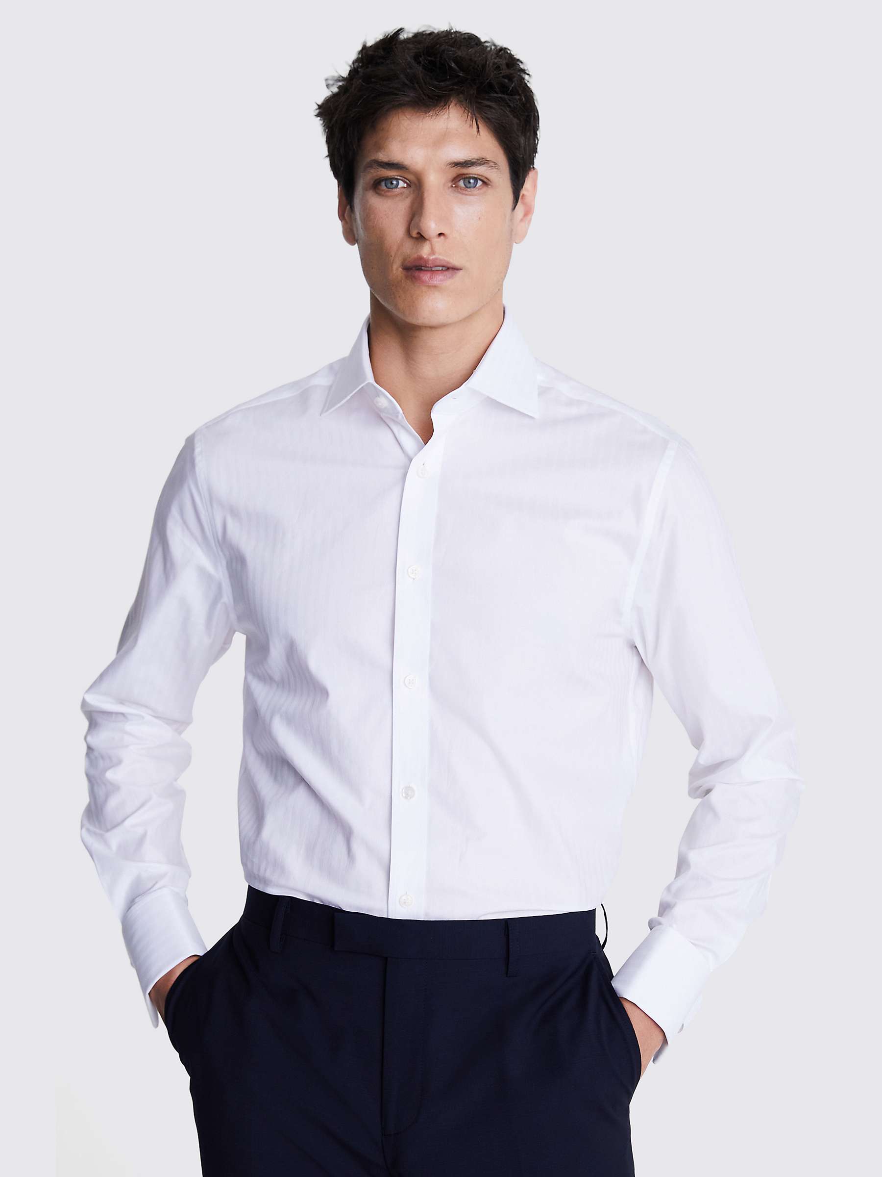 Buy Moss Tailored Fit Self Stripe Shirt, White Online at johnlewis.com